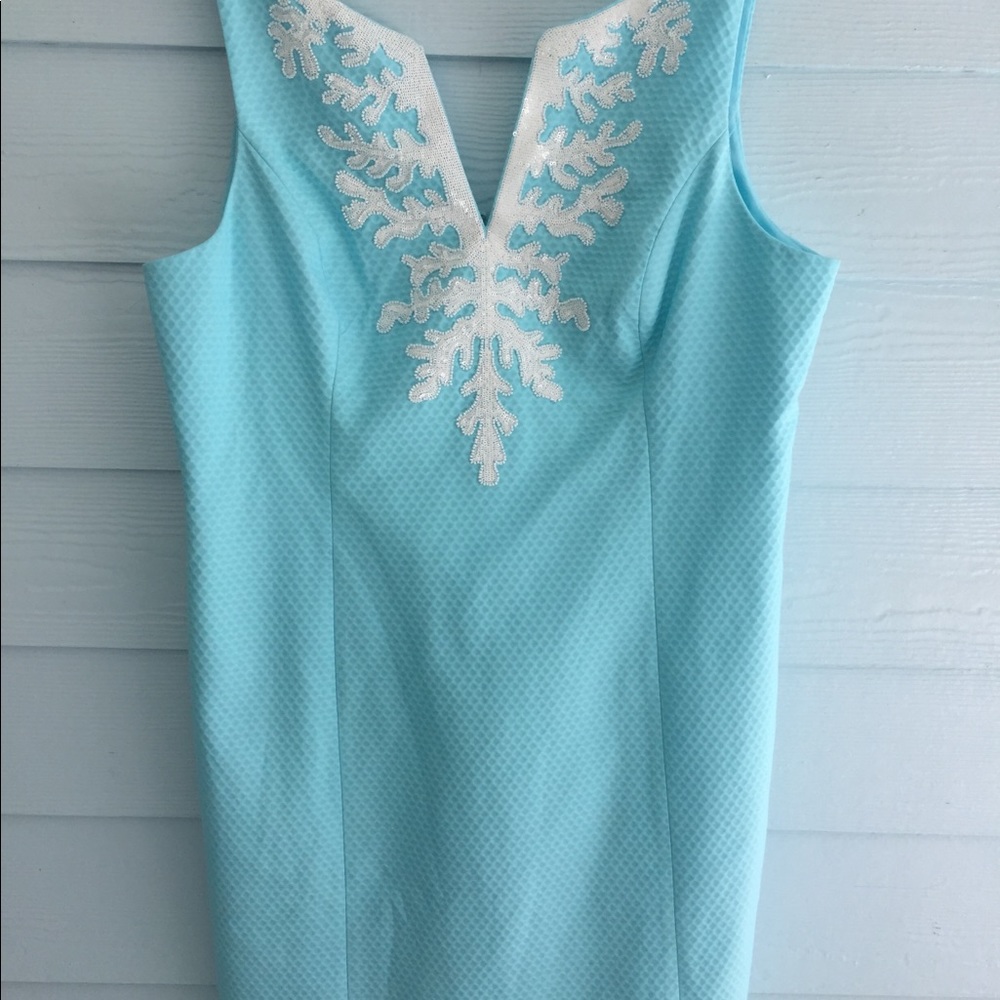 Sleeveless Sea Salt Blue Embroidered Gabby Shift Dress